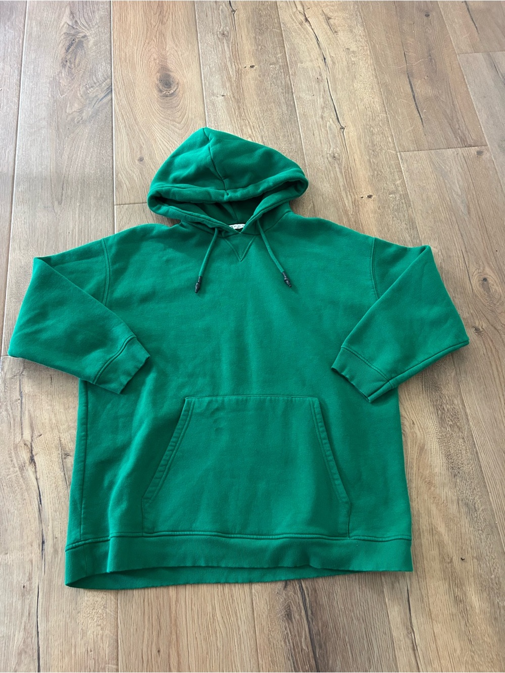 Zara Men's Green Hooded Pullover Sweatshirt